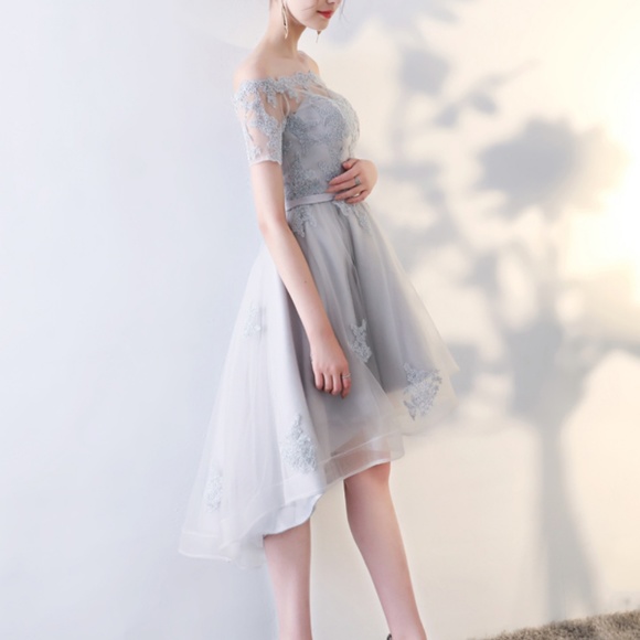Metisu Dresses & Skirts - Metisu silver, off shoulder, high-low dress size M